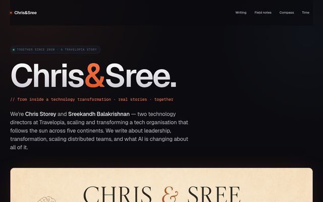Screenshot of the Chris and Sree blog homepage