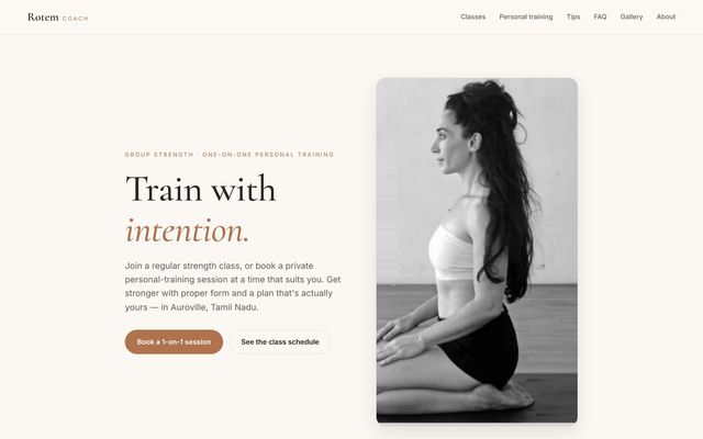 Screenshot of the rotem.coach homepage